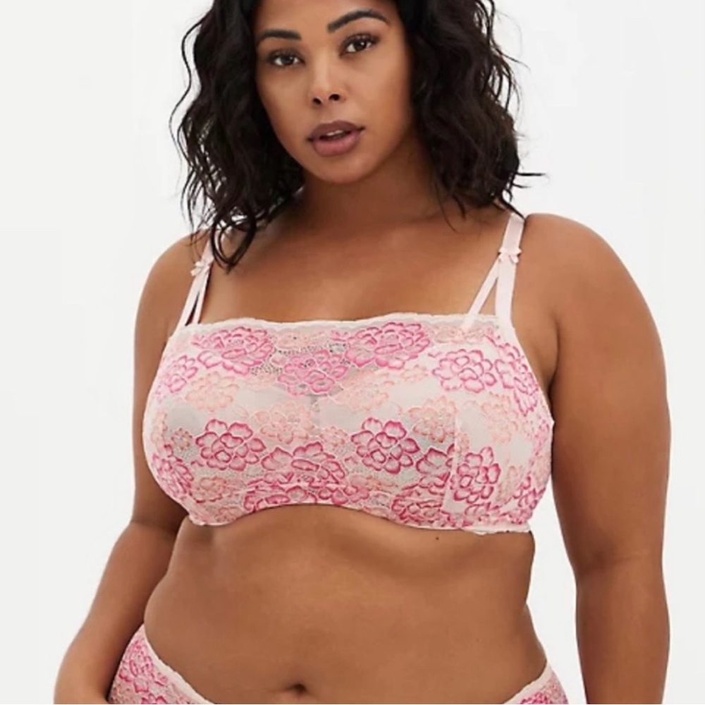 Torrid Bandeau Multi Way Balconette Pink Lace Bra Full Coverage Unlined